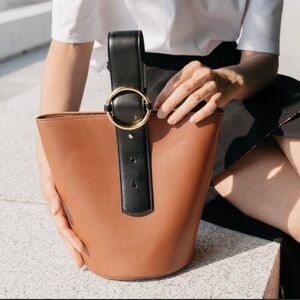 Parisa Wang | Brown Leather Addicted Bucket Bag with Crossbody Strap